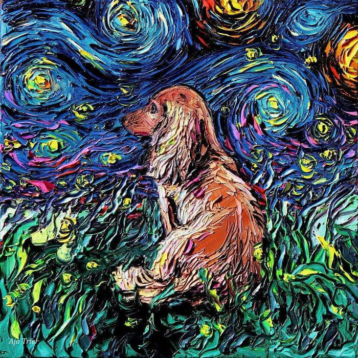 Unusual Starry Night Dog Painting Series