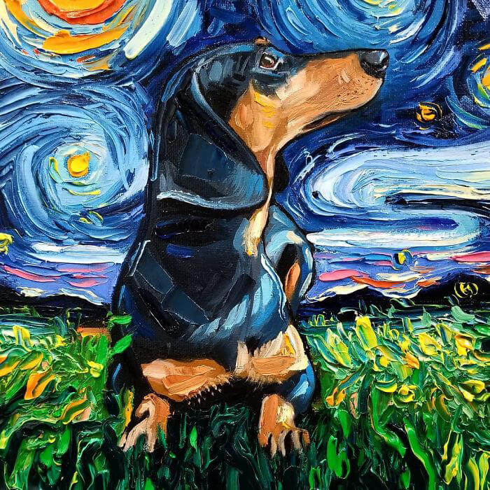 Unusual Starry Night Dog Painting Series