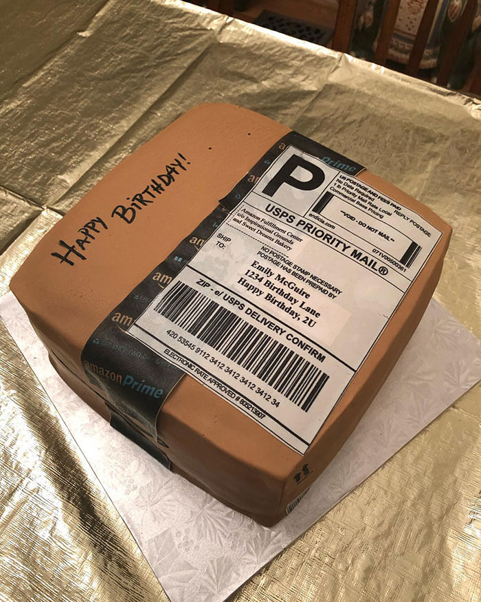 Surprising Birthday Cake Looks Like an Amazon Package Box From a Thoughtful Husband