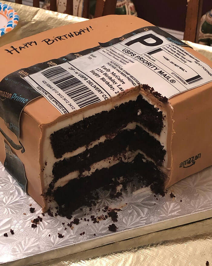 Surprising Birthday Cake Looks Like an Amazon Package Box From a Thoughtful Husband