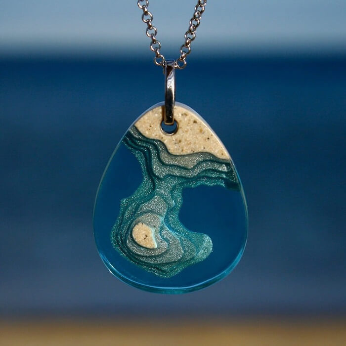 Handcrafted Jewelry Made from Real Sand and Blue Resin