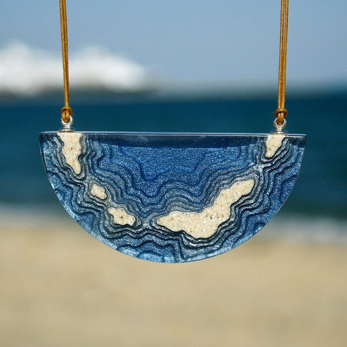 Handcrafted Jewelry Made from Real Sand and Blue Resin