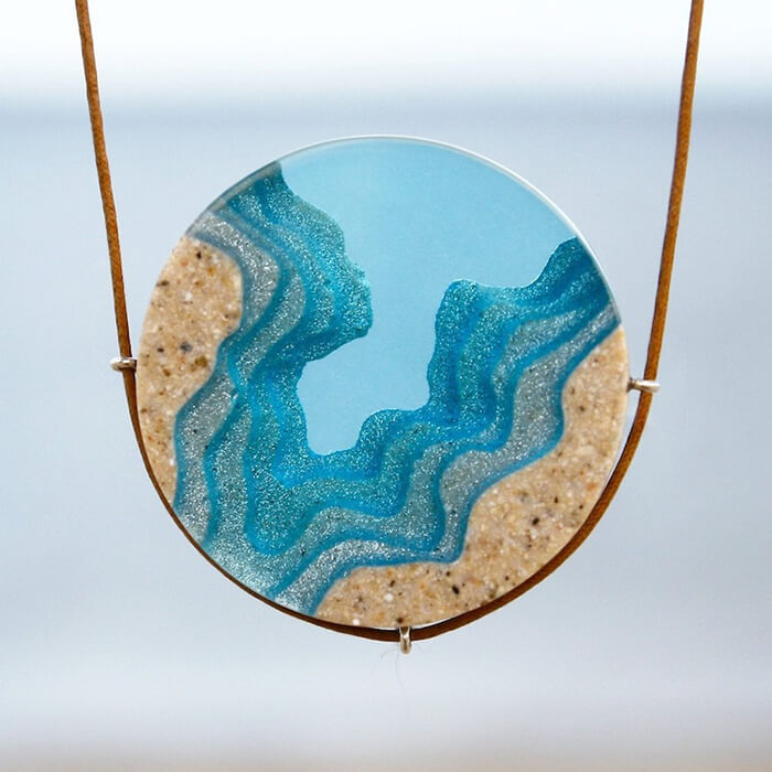 Handcrafted Jewelry Made from Real Sand and Blue Resin