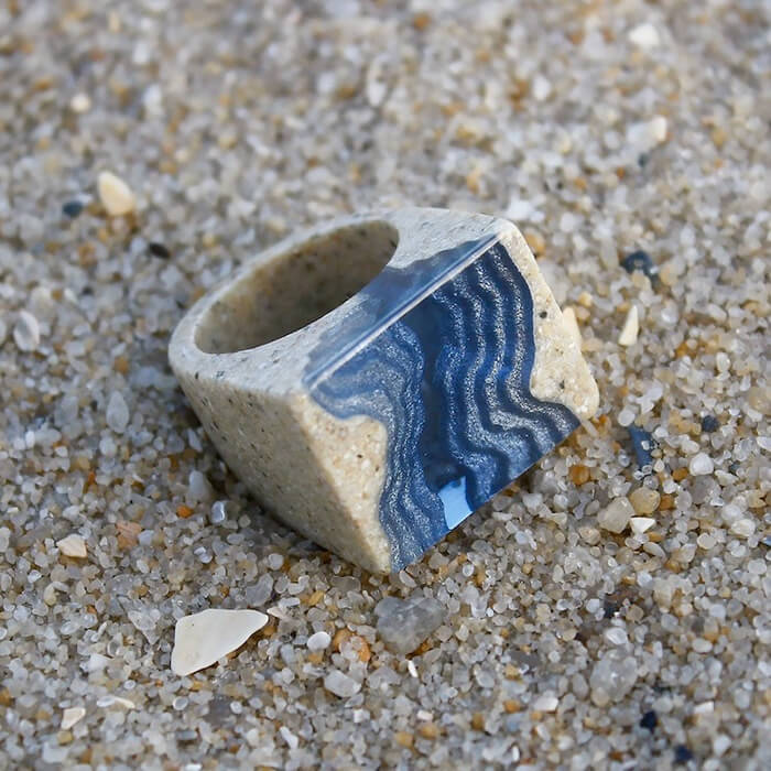 Handcrafted Jewelry Made from Real Sand and Blue Resin