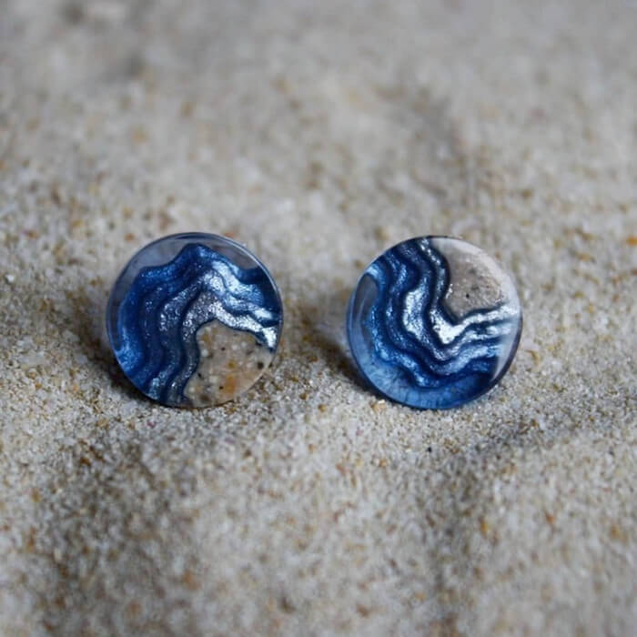 Handcrafted Jewelry Made from Real Sand and Blue Resin