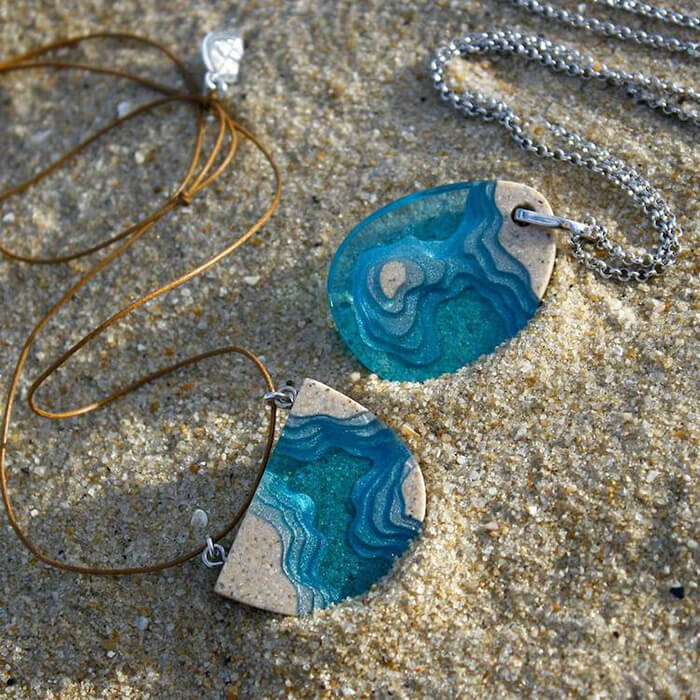 Handcrafted Jewelry Made from Real Sand and Blue Resin