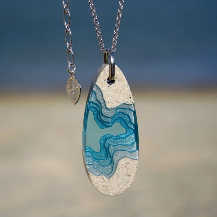 Handcrafted Jewelry Made from Real Sand and Blue Resin