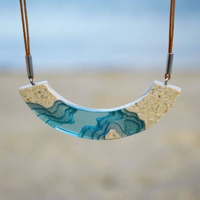 Handcrafted Jewelry Made from Real Sand and Blue Resin