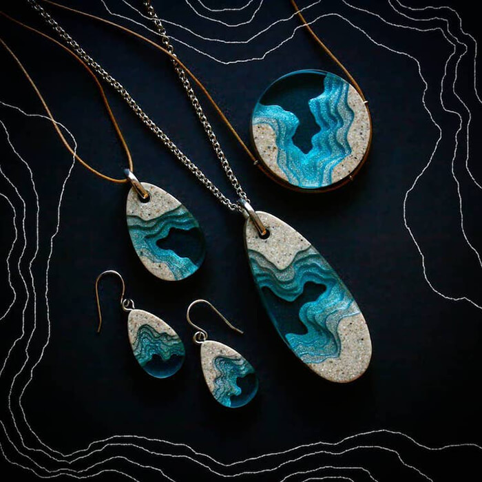 Handcrafted Jewelry Made from Real Sand and Blue Resin