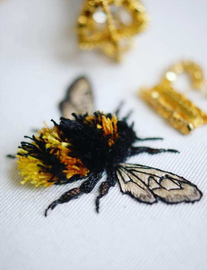 Incredible Insects and Animals Embroidery Work Made From Metals and Colorful Threads