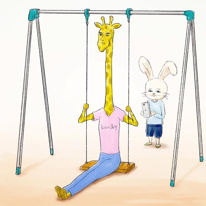 Hilarious Illustration about Giraffe's Daily Life