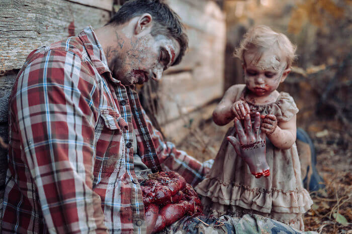 Seriously! Zombie Daddy-daughter Halloween Photo Shots?