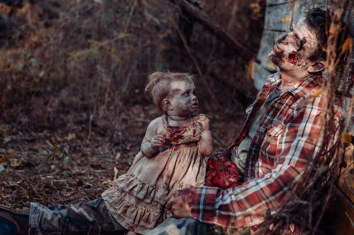 Seriously! Zombie Daddy-daughter Halloween Photo Shots?