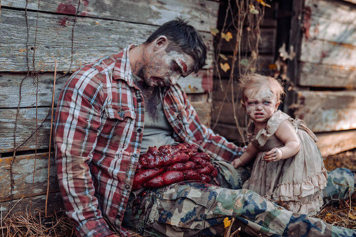 Seriously! Zombie Daddy-daughter Halloween Photo Shots?