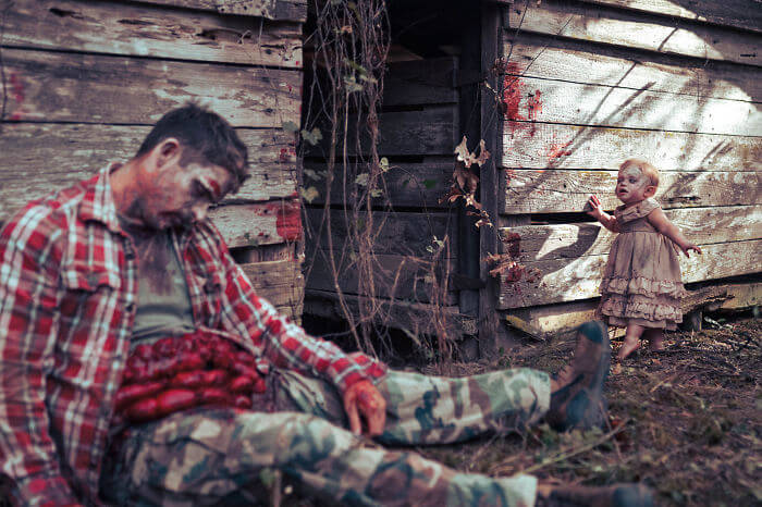 Seriously! Zombie Daddy-daughter Halloween Photo Shots?