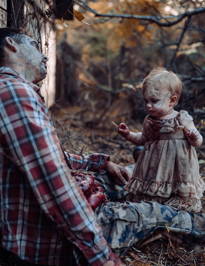 Seriously! Zombie Daddy-daughter Halloween Photo Shots?