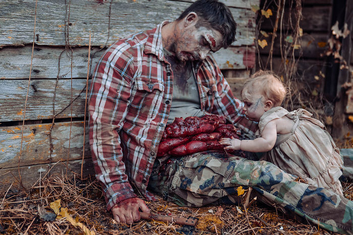 Seriously! Zombie Daddy-daughter Halloween Photo Shots?