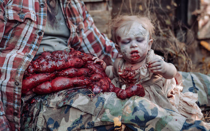 Seriously! Zombie Daddy-daughter Halloween Photo Shots?