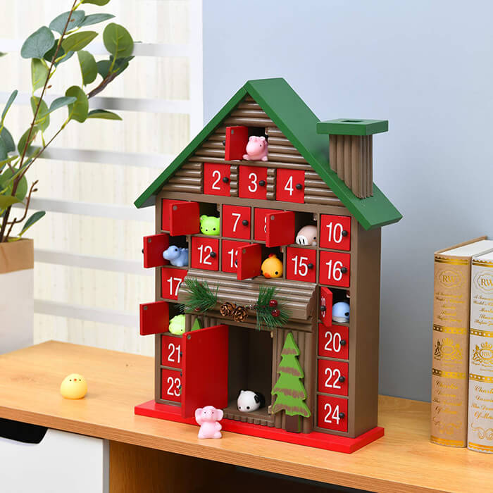  Juegoal Red Advent Calendar with 24 Drawers Countdown to  Christmas, Refillable Wooden Advent, 15 Inches Tall : Home & Kitchen