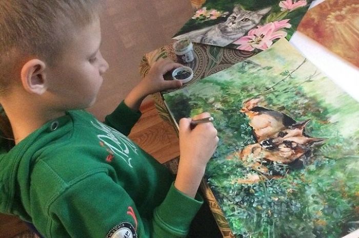 9-Year-Old Boy Paint Custom Pet Portrait in Exchange for Pet Food and Supplies for Shelter Animal