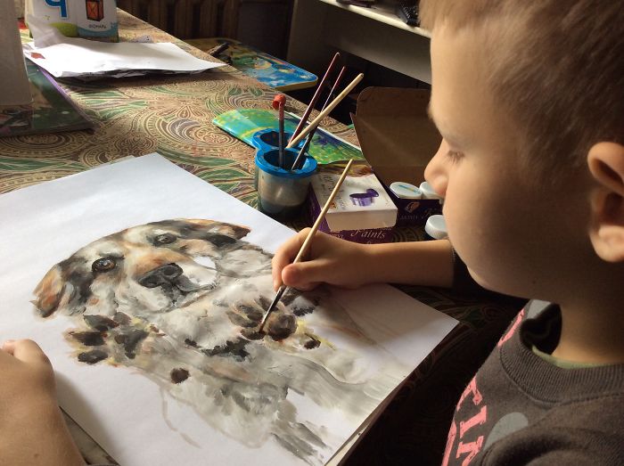 9-Year-Old Boy Paint Custom Pet Portrait in Exchange for Pet Food and Supplies for Shelter Animal