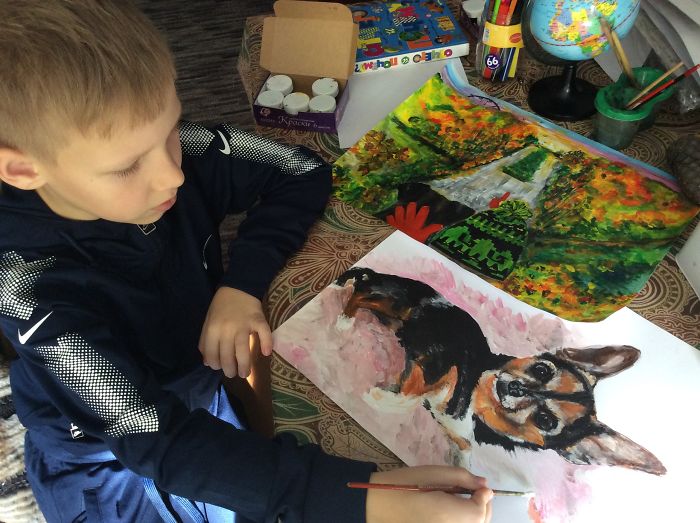 9-Year-Old Boy Paint Custom Pet Portrait in Exchange for Pet Food and Supplies for Shelter Animal