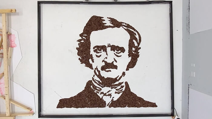 Edgar Allan Poe Made with 7,000 Worms by Phil Hansen