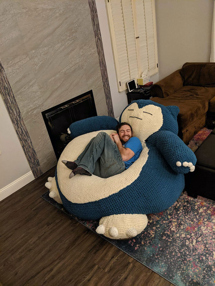 Over 3,500 USD Hand-Crocheted Snorlax Bean Bag