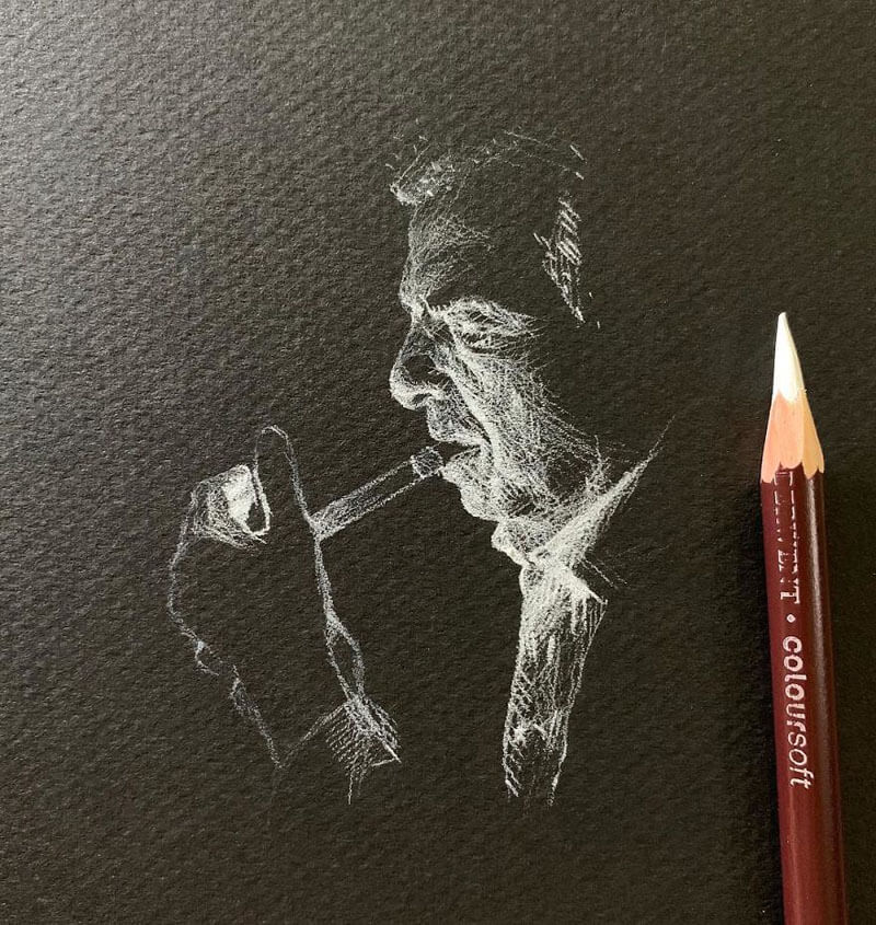 White Pencil on Black Paper A Perfect Way to Draw Gently Lit Faces