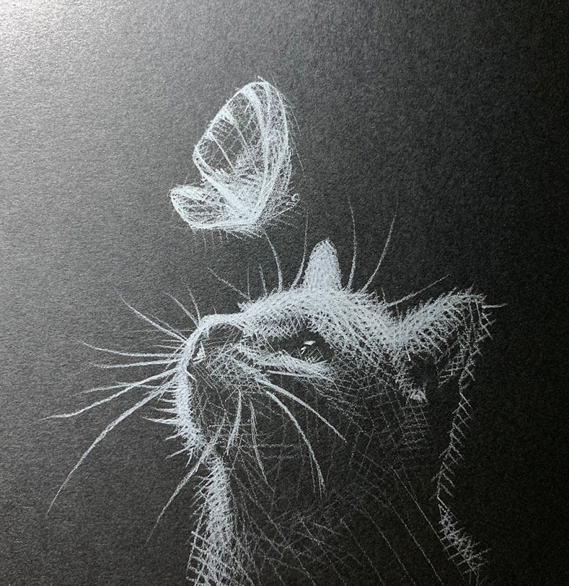 Colored Pencils on Black Paper 4: BLACK CAT PORTRAIT