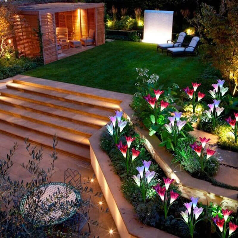 3LED Solar Simulation Rose Flower Lights Waterproof Garden Landscape Decor Lamp 