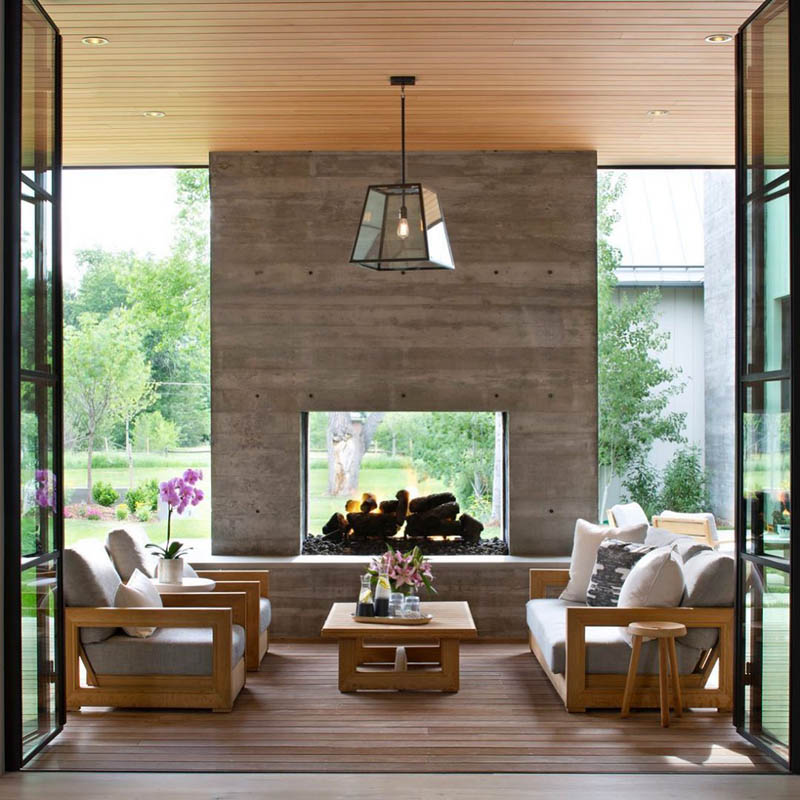 interior exterior double sided fireplace indoor outdoor