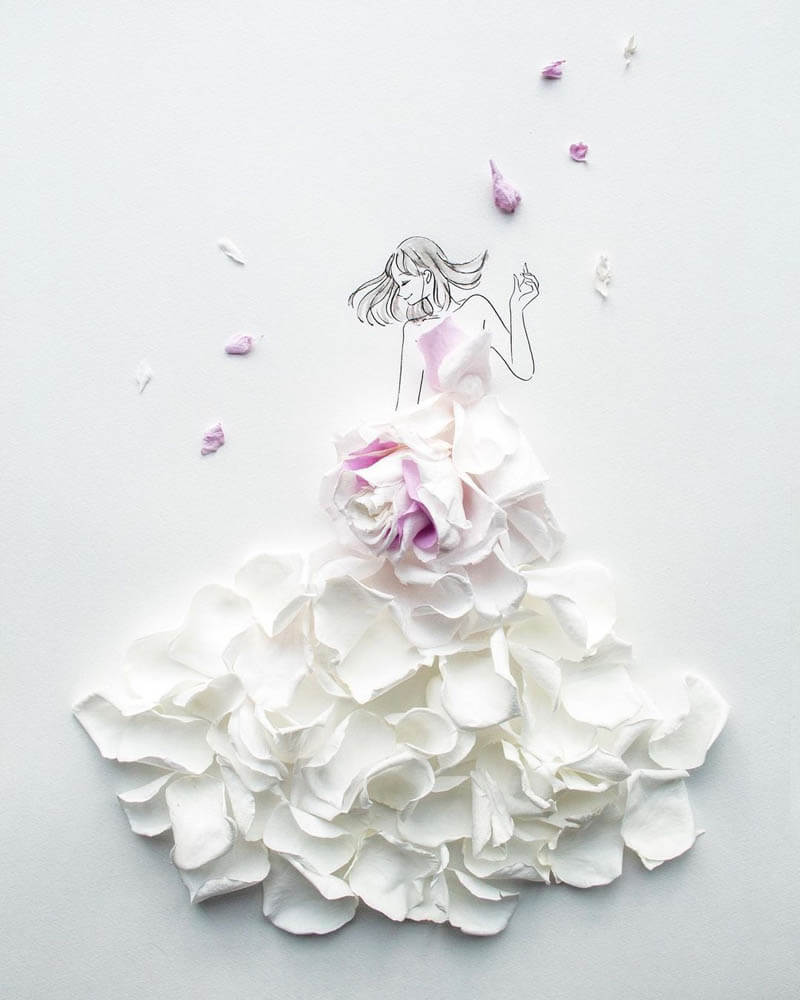 Fashion Illustrations Incorporate Real Flowers and Leaves - Design Swan
