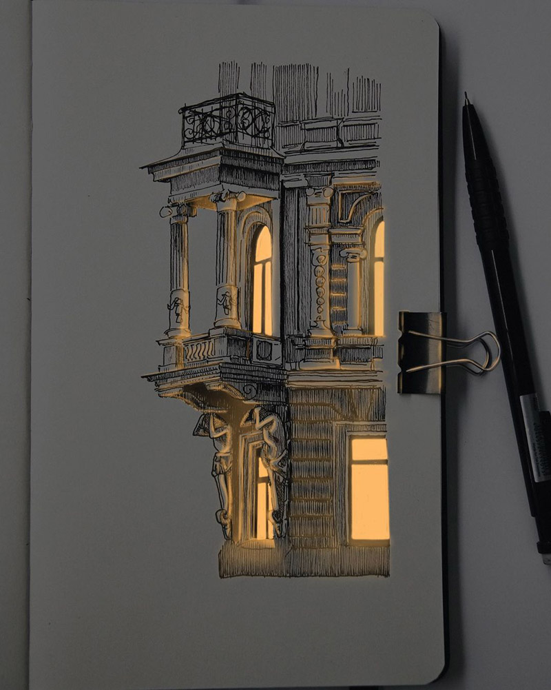 Illuminated Architectural Sketching by Nikita Busyak Design Swan