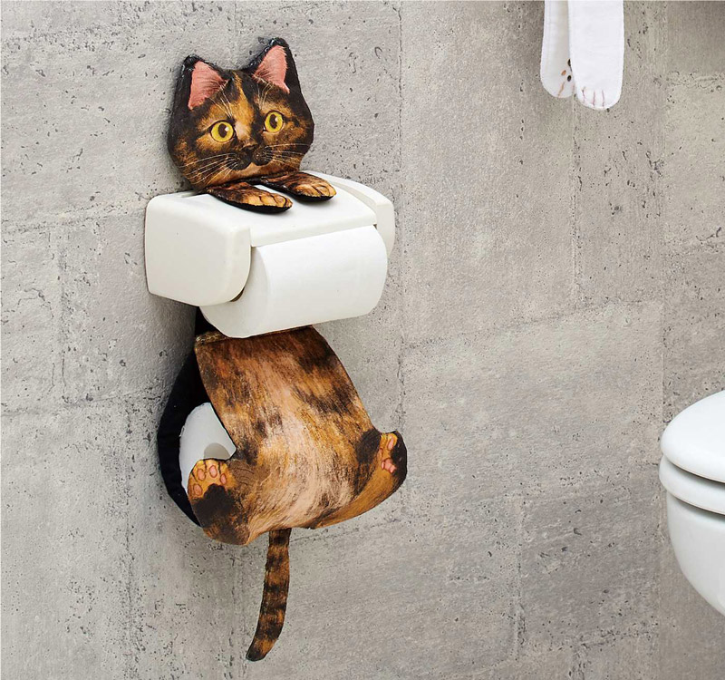 Whimsical Black White Kitten Cat Toilet Paper Roll Holder Bathroom Wall  Decor 