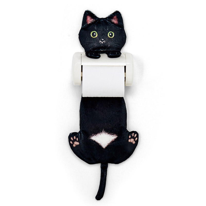 Whimsical Black White Kitten Cat Toilet Paper Roll Holder Bathroom