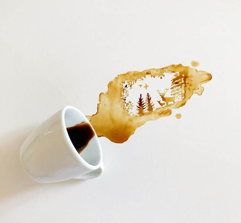 Spilled Coffee Drawing by Italian Artist Giulia Bernardelli Design Swan