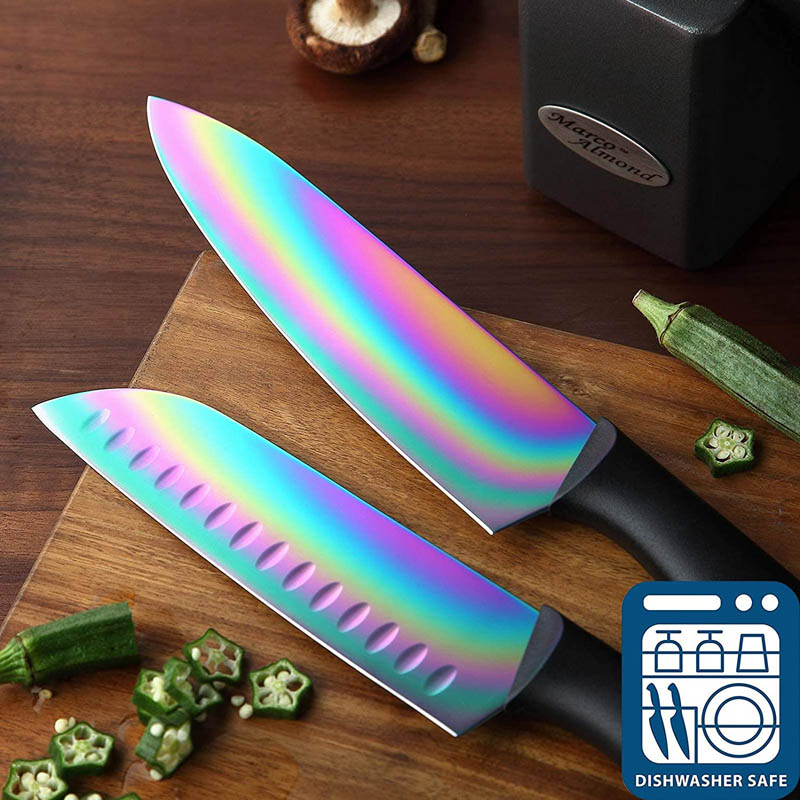 Rainbow Damascus Knife Set 6Pcs Non Stick Sharp Kitchen Knives Set