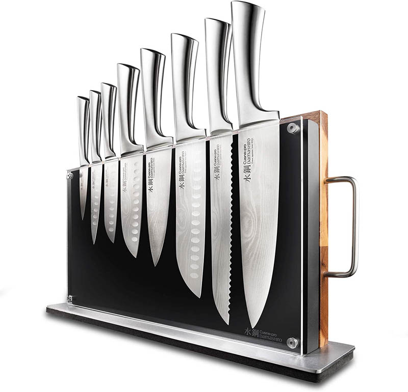 MIDONE Kitchen Knife Set with Acrylic Block, 17 PCS German