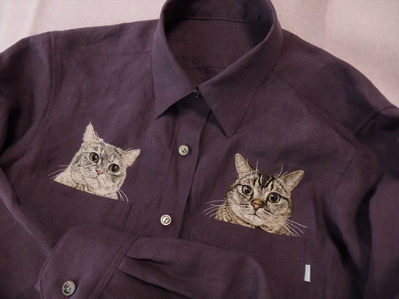 hiroko kubota embroiders cats onto shirt pockets • craft • frankie