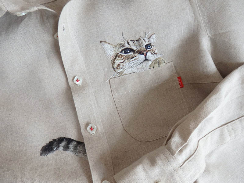 Artist Hiroko Kubota Embroiders Popular Internet Cats on Shirts at