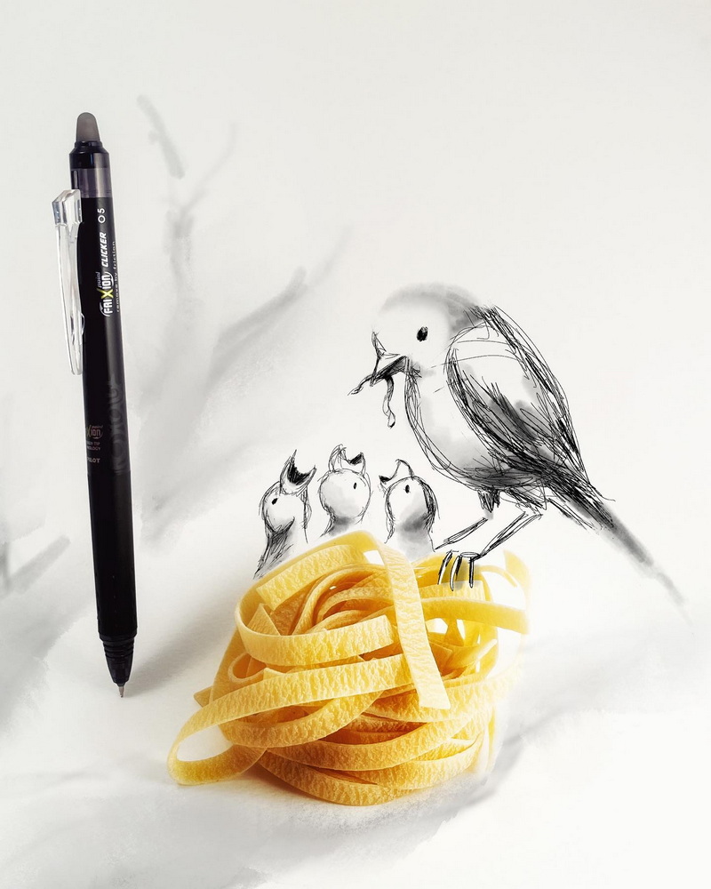 Creative Drawings That Incorporate Everyday Objects Design Swan