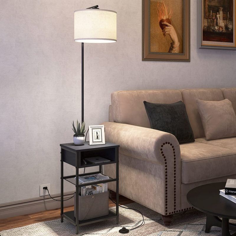 side table with lamp and storage