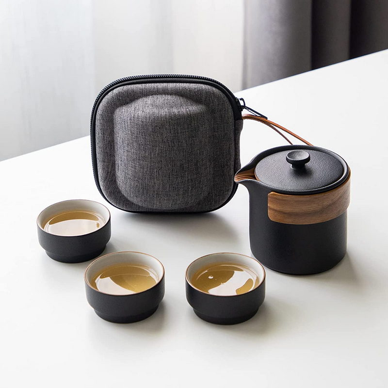 Glass Teapot and Porcelain Tea Cup Set Traditional Japanese Ceramic Tea Set with Handbag for Travel Outdoor Camping Picnic Green Lyty Portable Travel Tea Set with Tea Infuser 