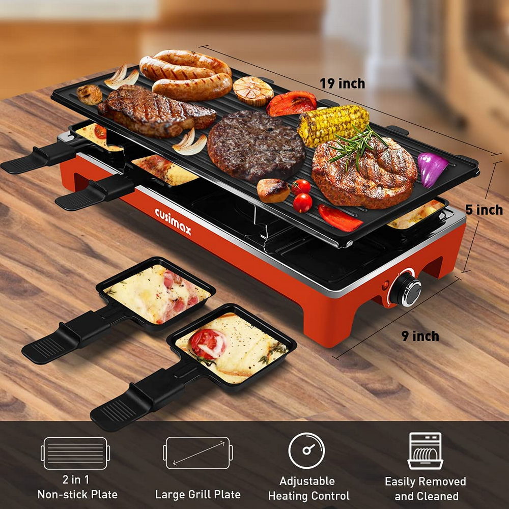Techwood Indoor Smokeless Grill, 1500W Electric BBQ Grill and Non-Stick  Grill Plates with Temperature Control, Removable Drip Tray, Tempered Glass  Lid, Red 