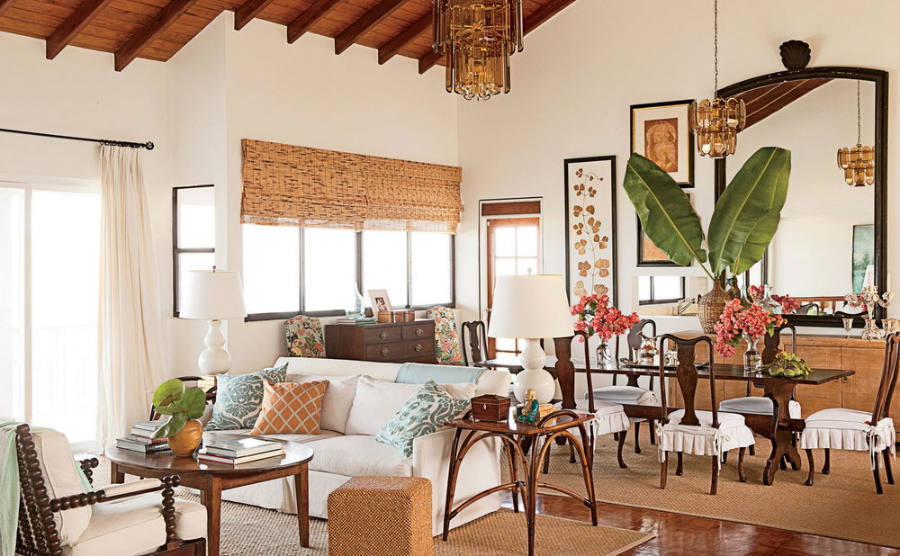 Hawaiian Teal And Brown Living Room