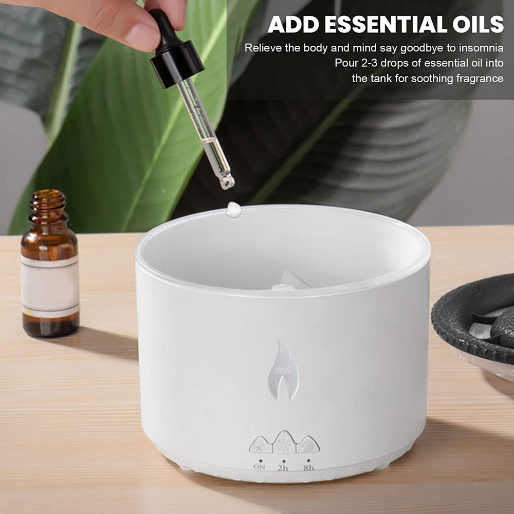 V19 360ml Simulation Flame Volcanic Humidifier Ultrasonic Essential Oil Aroma Diffuser with Timing Function - US Plug