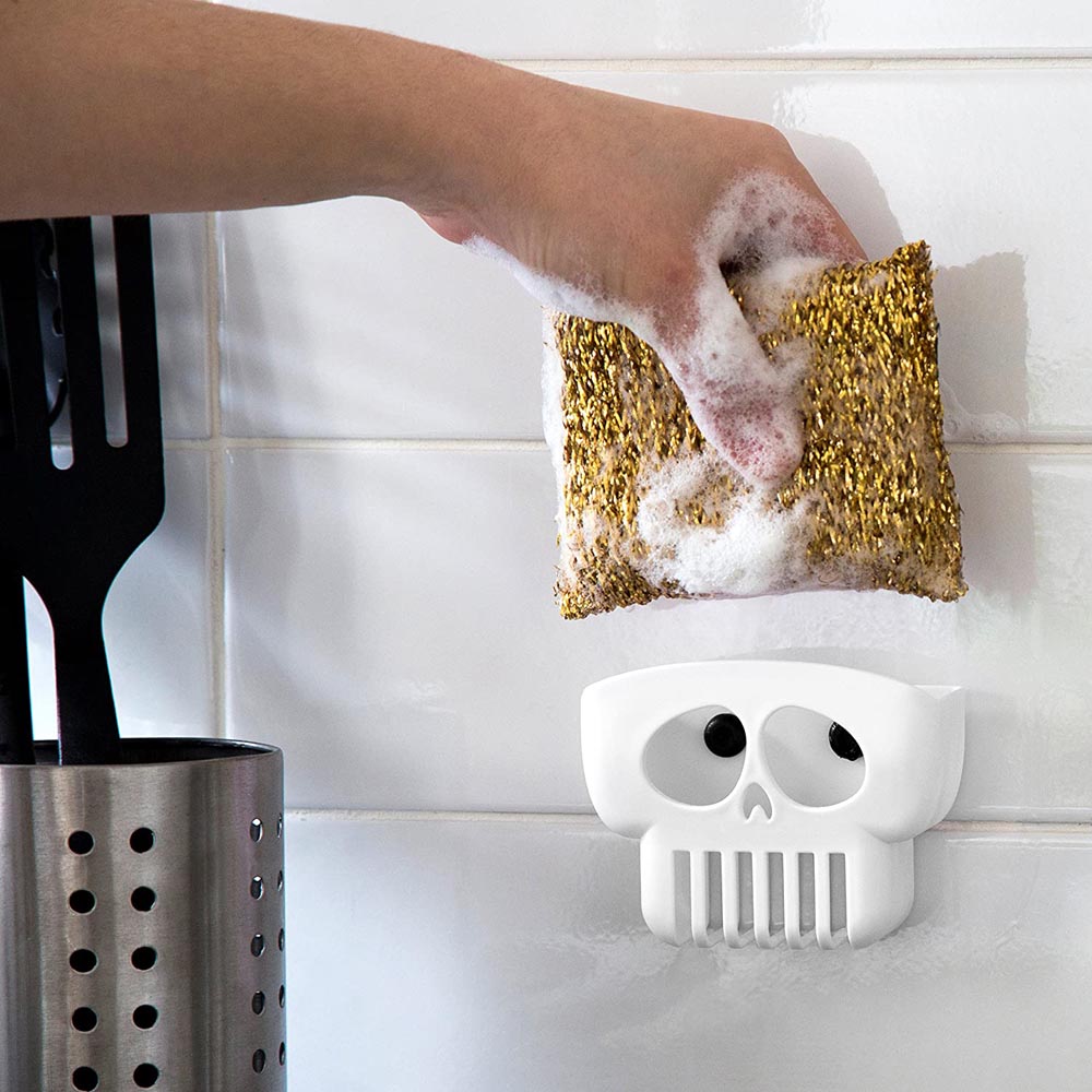 OTOTO Scrubby Sponge Holder for Kitchen Sink - Gray Cat Kitchen Sponge  Holder - Dishwasher Safe Dish Sponge Organizer- Compact
