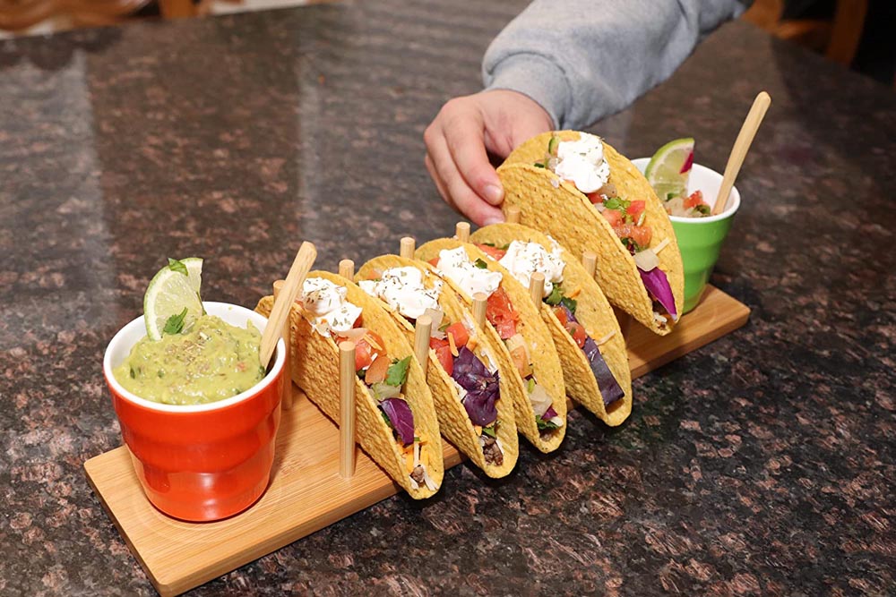 bamboo wood taco holder stand serving