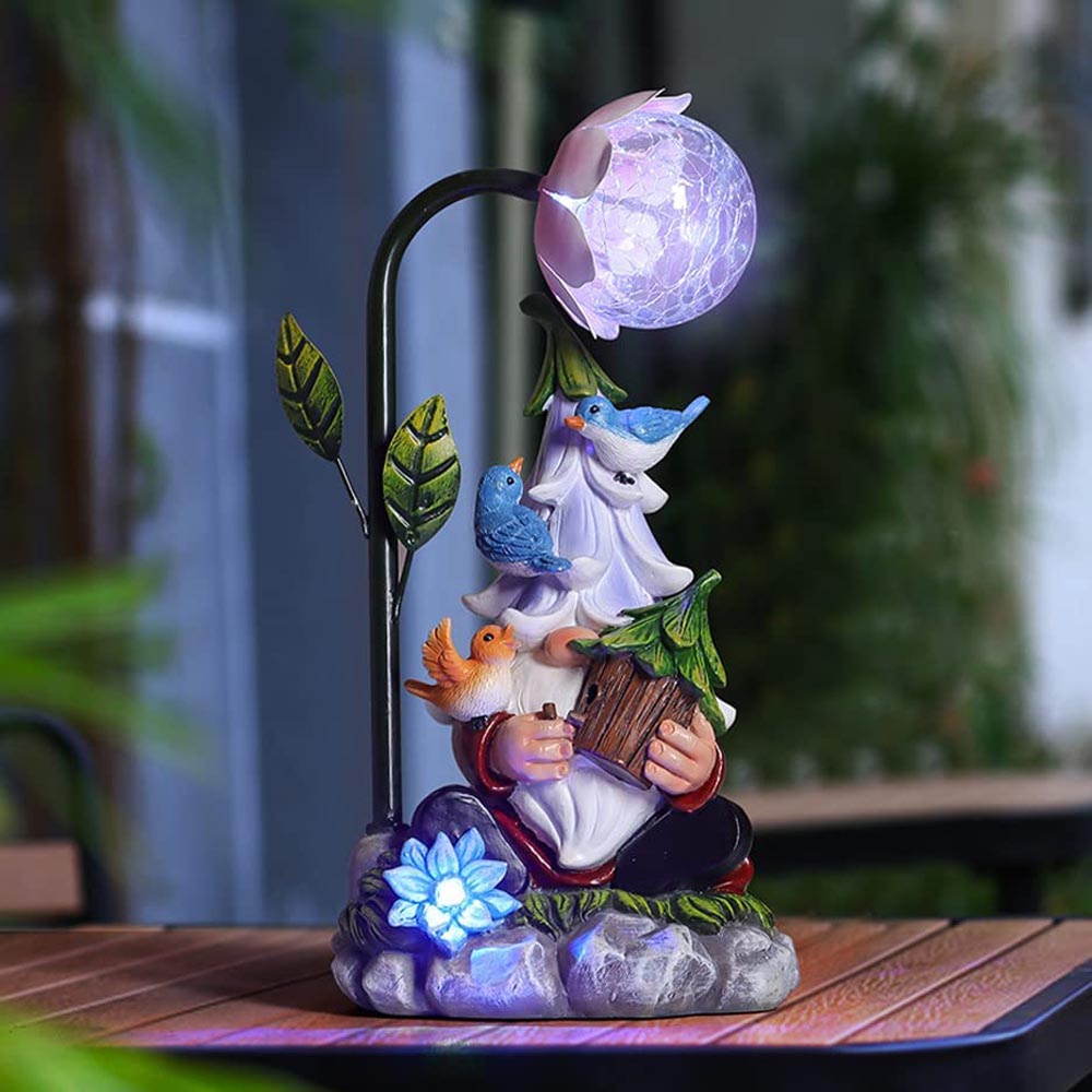 16 Playful Garden Gnome with LED Solar Light - Design Swan